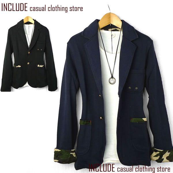 カモフラ柄 切替 裏毛 スウェット テーラード ニット イージー ジャケット メンズ | 