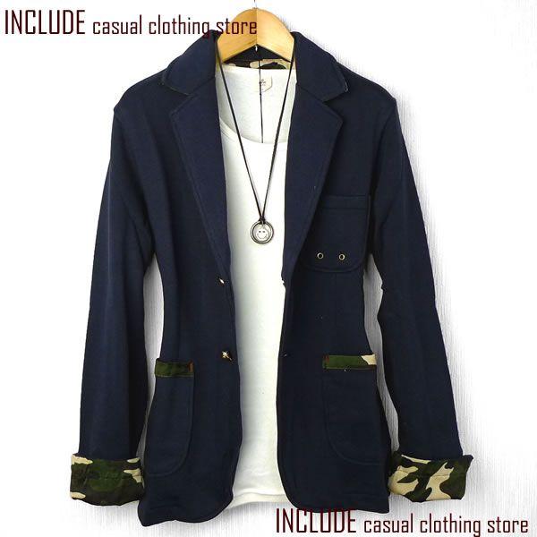 カモフラ柄 切替 裏毛 スウェット テーラード ニット イージー ジャケット メンズ |  | 02