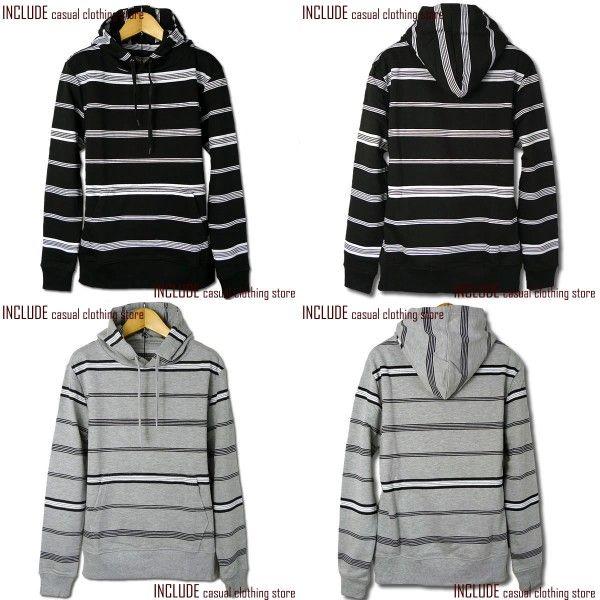 裏毛 ボーダー プルパーカー メンズ カジュアル パーカー フード グレー ブラック |  | 03