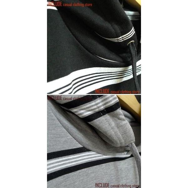 裏毛 ボーダー プルパーカー メンズ カジュアル パーカー フード グレー ブラック |  | 04