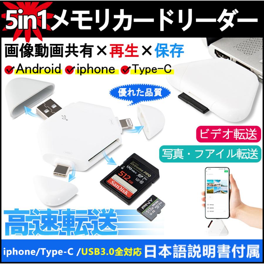 カードリーダー 5in1 Micro Sd Sd カード対応 スマホotg Iphone Type C Mac タブレット 三角型 コンパクト D1438 Usb Wh 藤原屋 通販 Yahoo ショッピング