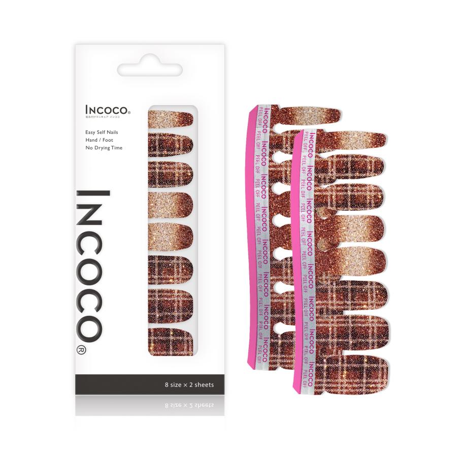ネイルシール 貼るだけ 簡単 硬化不要 ネイル チェック インココ マニキュア ラメ ブラウン デザイン フット ネイル おしゃれ かわいい ペディ INCOCO 爆買 | INCOCO | 04