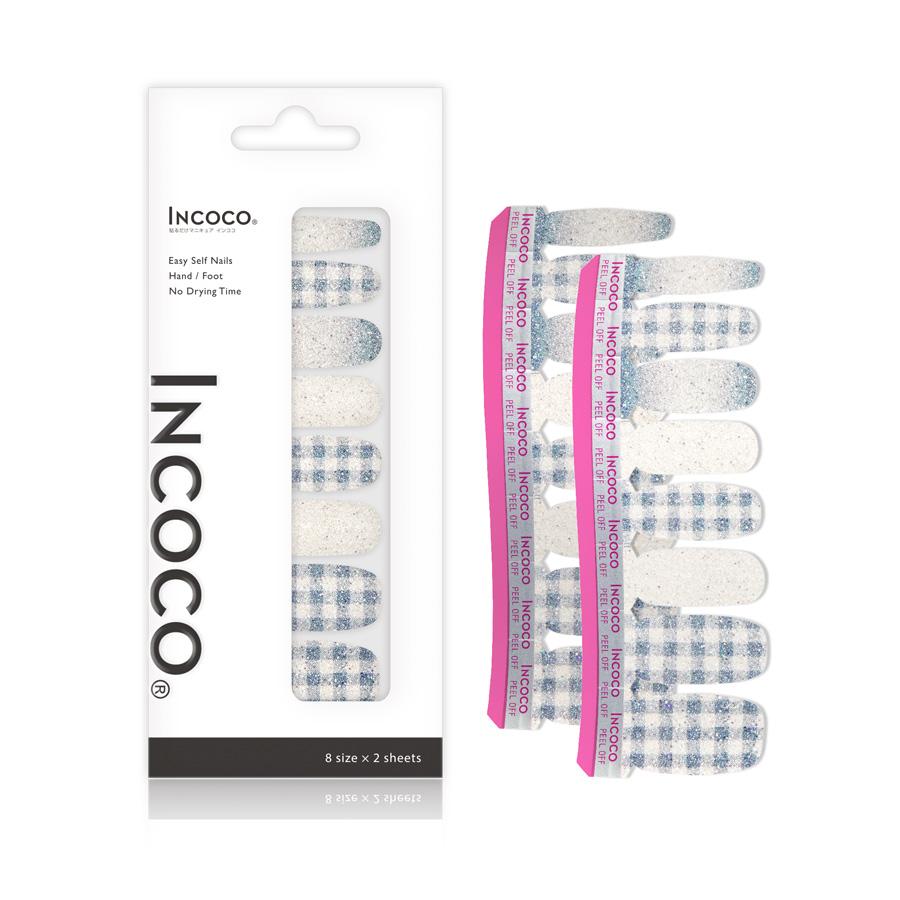 ネイルシール 貼るだけ 簡単 インココ INCOCO ジェルネイル風 シール ブルー チェック 貼る ネイル ペディキュア セルフ 簡単 貼るだけ 足 キラキラ | INCOCO | 04