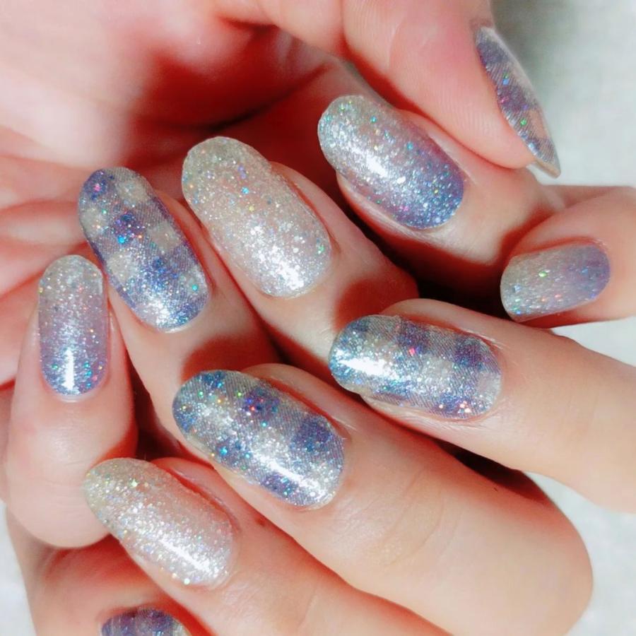 ネイルシール 貼るだけ 簡単 インココ INCOCO ジェルネイル風 シール ブルー チェック 貼る ネイル ペディキュア セルフ 簡単 貼るだけ 足 キラキラ | INCOCO | 05