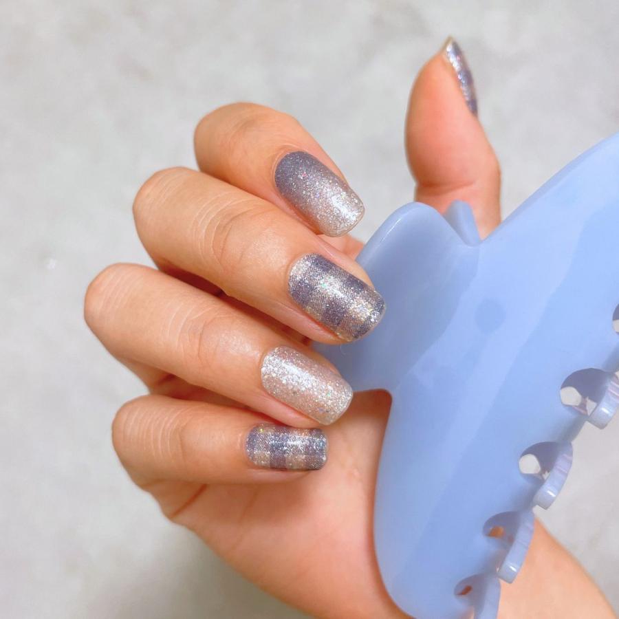 ネイルシール 貼るだけ 簡単 インココ INCOCO ジェルネイル風 シール ブルー チェック 貼る ネイル ペディキュア セルフ 簡単 貼るだけ 足 キラキラ | INCOCO | 08