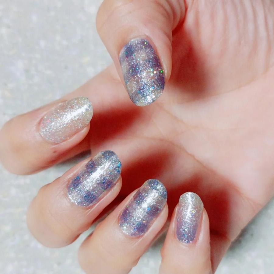 ネイルシール 貼るだけ 簡単 インココ INCOCO ジェルネイル風 シール ブルー チェック 貼る ネイル ペディキュア セルフ 簡単 貼るだけ 足 キラキラ | INCOCO | 07