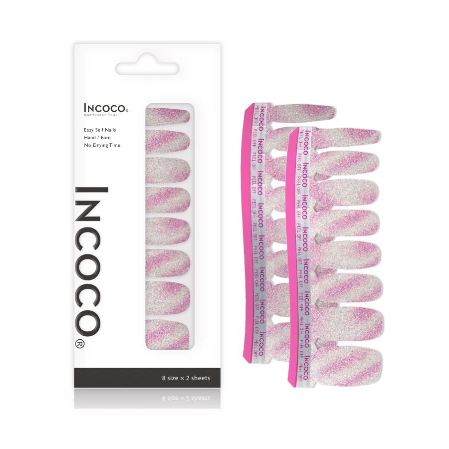 ネイルシール 貼るだけ ジェルネイル風  マグネット風 インココ INCOCO シール ピンク シルバー 貼る ネイル ペディキュア セルフ 簡単 足 | INCOCO | 04