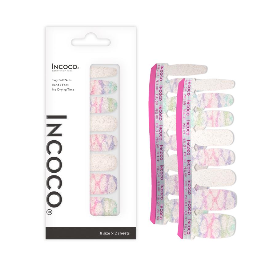 ネイルシール 貼るだけ ジェルネイル風 インココ INCOCO シール ホワイト ピンク 貼る ネイル セルフネイル ペディキュア セルフ 簡単 足 キラキラ | INCOCO | 04