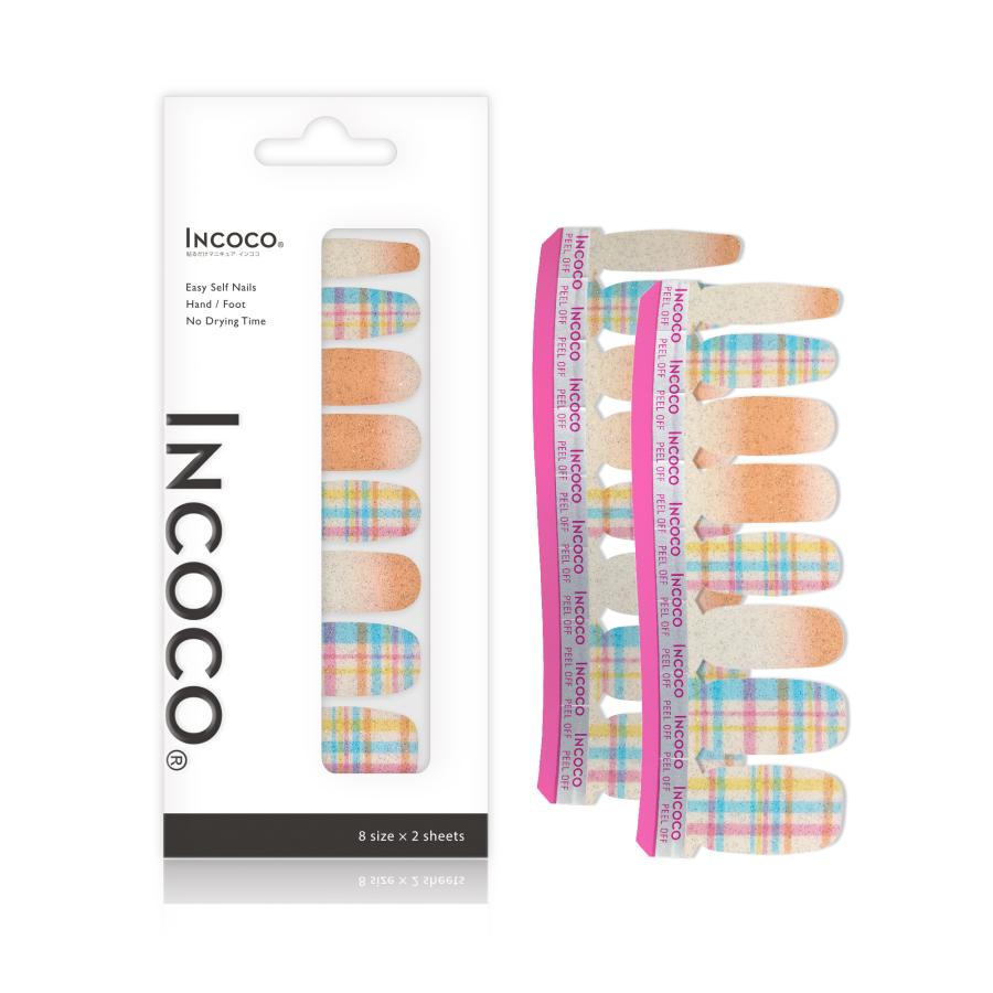 ネイルシール 貼るだけ ジェル風 インココ チェック マニキュア  ホワイト パステル オレンジ INCOCO シール 貼る ネイル ペディキュア セルフ 簡単 足 | INCOCO | 04