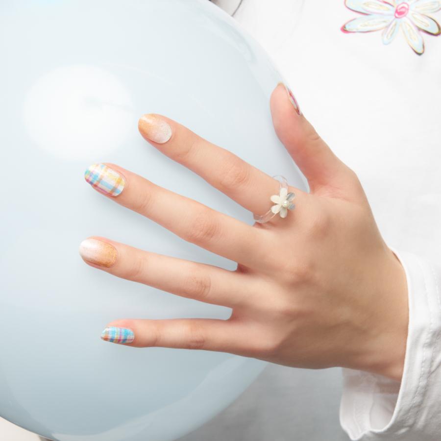 ネイルシール 貼るだけ ジェル風 インココ チェック マニキュア  ホワイト パステル オレンジ INCOCO シール 貼る ネイル ペディキュア セルフ 簡単 足 | INCOCO | 05