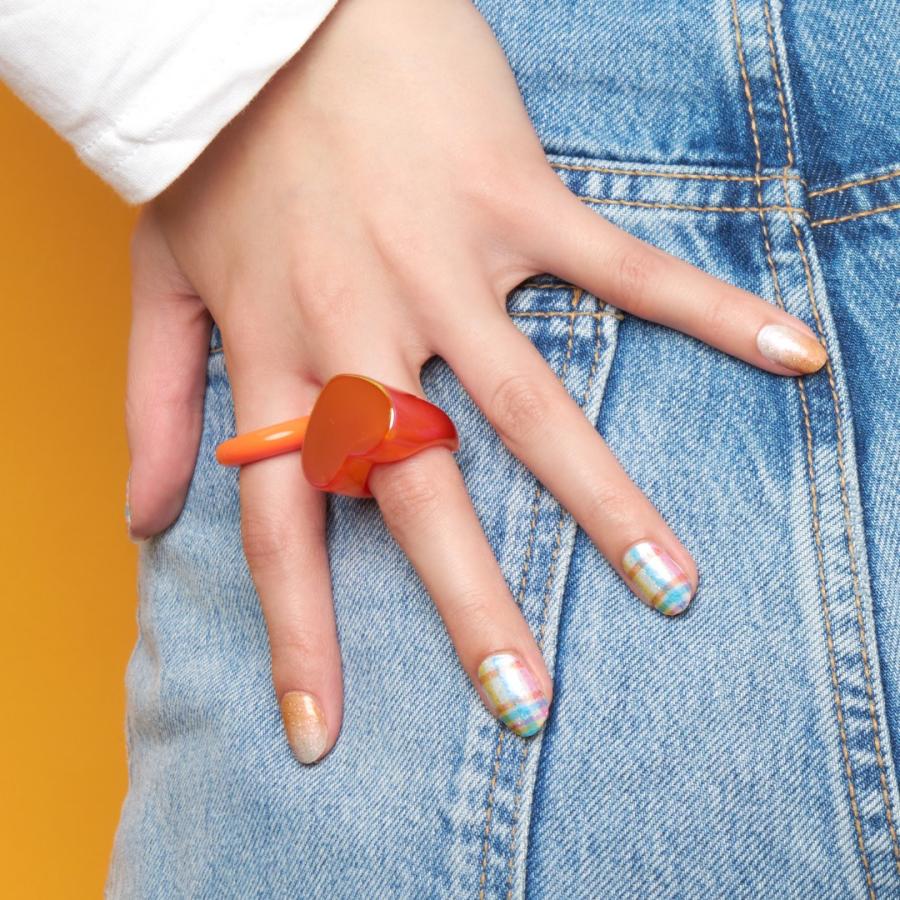 ネイルシール 貼るだけ ジェル風 インココ チェック マニキュア  ホワイト パステル オレンジ INCOCO シール 貼る ネイル ペディキュア セルフ 簡単 足 | INCOCO | 07