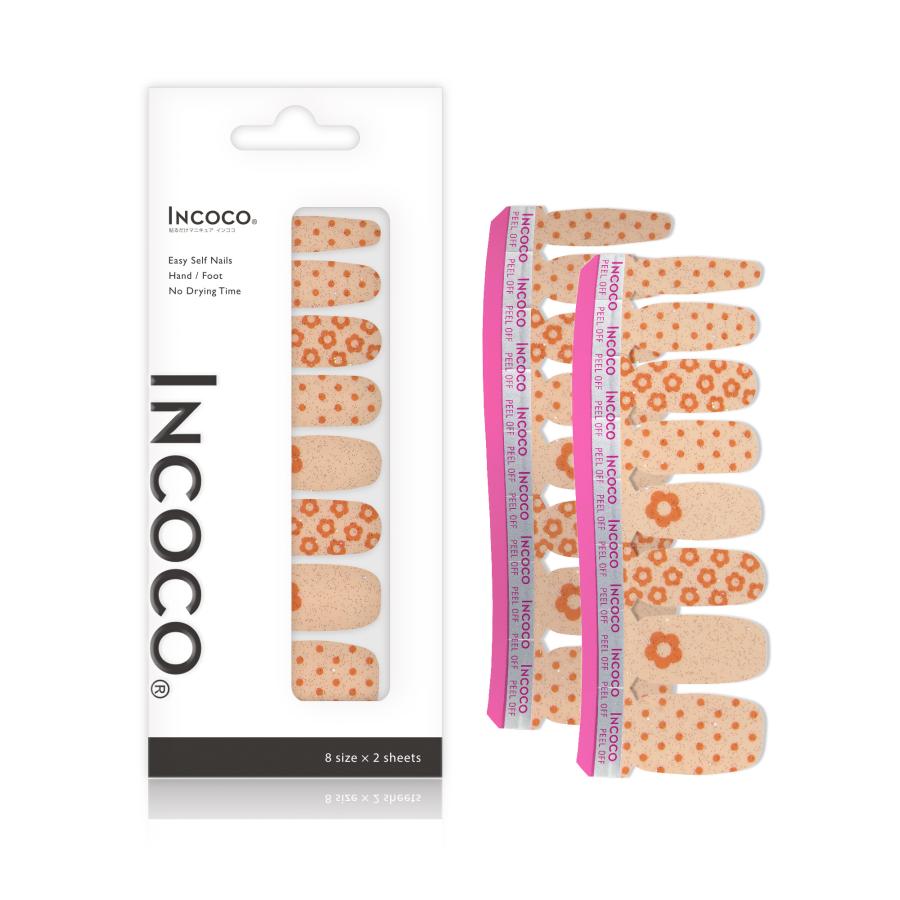 ネイルシール 花 貼るだけ ジェル風 インココ マニキュア ベージュ オレンジ INCOCO シール 貼る ネイル ペディキュア セルフ 簡単 足 | INCOCO | 04