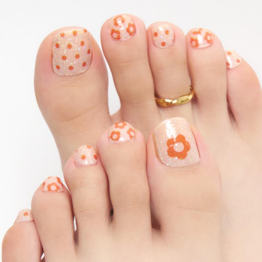 ネイルシール 花 貼るだけ ジェル風 インココ マニキュア ベージュ オレンジ INCOCO シール 貼る ネイル ペディキュア セルフ 簡単 足 | INCOCO | 08