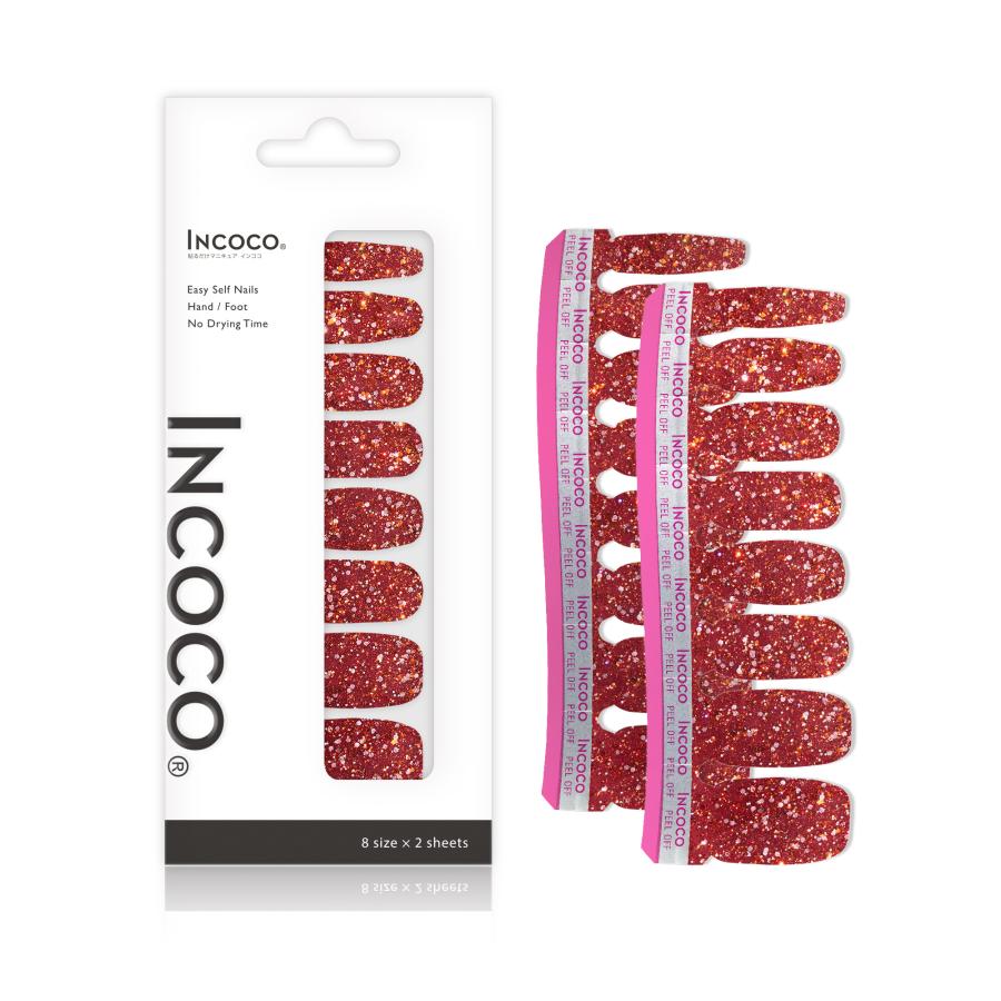 ネイルシール 貼るだけ フット ネイル 硬化不要 インココ ラメ マニキュア 赤 簡単 グリッター ネイル ペディ ネイル セルフ INCOCO キラキラ 爆買 | INCOCO | 04