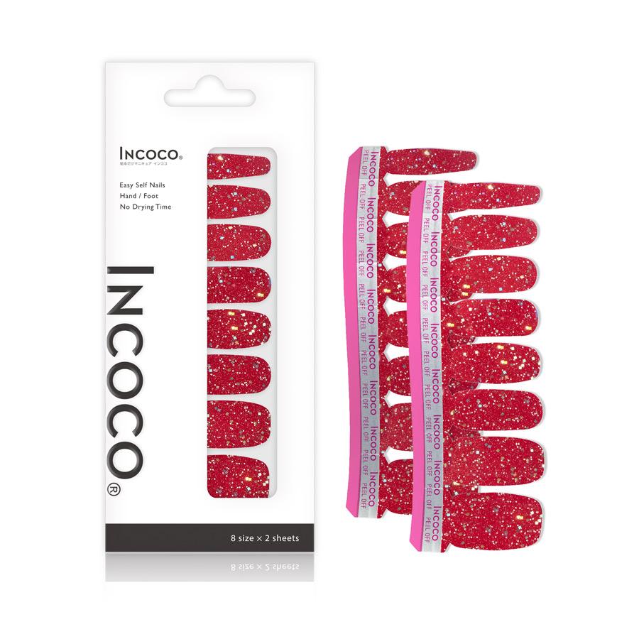 ネイルシール 貼るだけ インココ INCOCO ジェルネイル風 シール レッド ラメ クリスマス 貼る ネイル ペディキュア セルフ 簡単 貼るだけ 足 キラキラ | INCOCO | 04