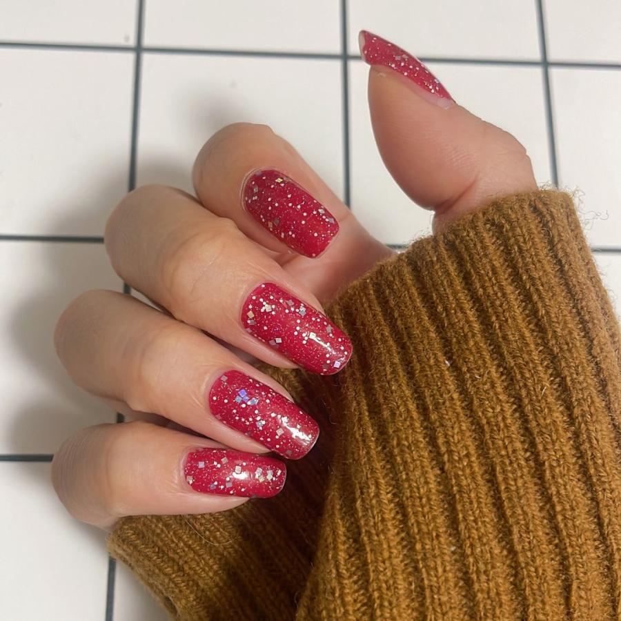 ネイルシール 貼るだけ インココ INCOCO ジェルネイル風 シール レッド ラメ クリスマス 貼る ネイル ペディキュア セルフ 簡単 貼るだけ 足 キラキラ | INCOCO | 06