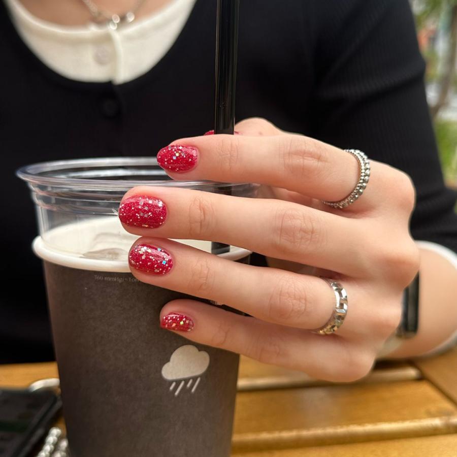 ネイルシール 貼るだけ インココ INCOCO ジェルネイル風 シール レッド ラメ クリスマス 貼る ネイル ペディキュア セルフ 簡単 貼るだけ 足 キラキラ | INCOCO | 07