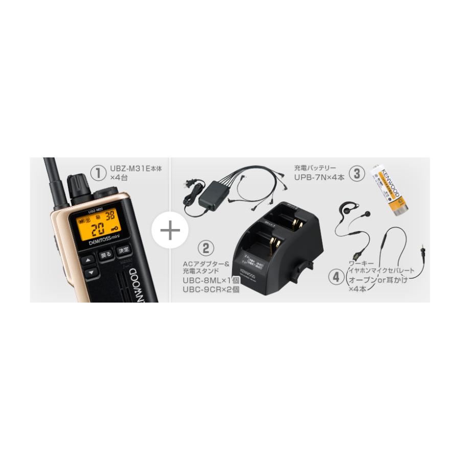 ケンウッド UBZ-M31E 4台分フルセット 特定小電力 ケンウッド UBZ-M31E 4台分フルセット 特定小電力