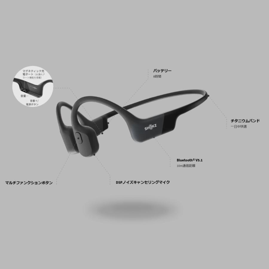 OPENRUN Black SHOKZ 骨伝導イヤホン Bluetooth V5.1、マルチペア
