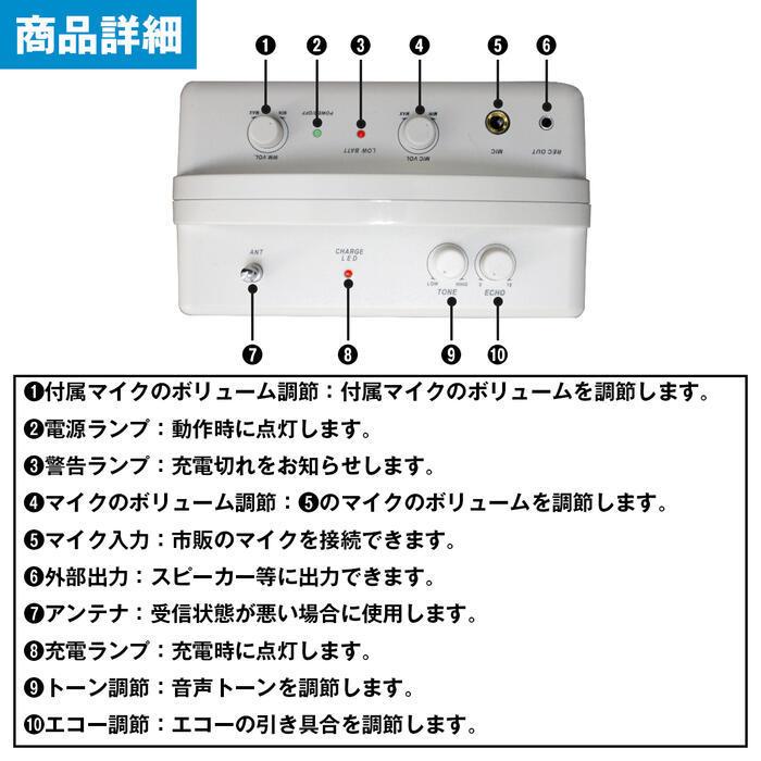 アンプ内蔵 ワイヤレスマイクセット スピーカー ピンマイク 充電式 無線 ポータブルアンプ 拡声器 |  | 03