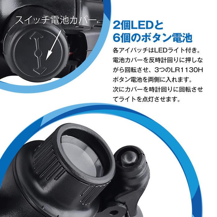 メガネ ルーペ LED ライト付 拡大鏡 10倍 15倍 20倍 25倍 眼鏡式