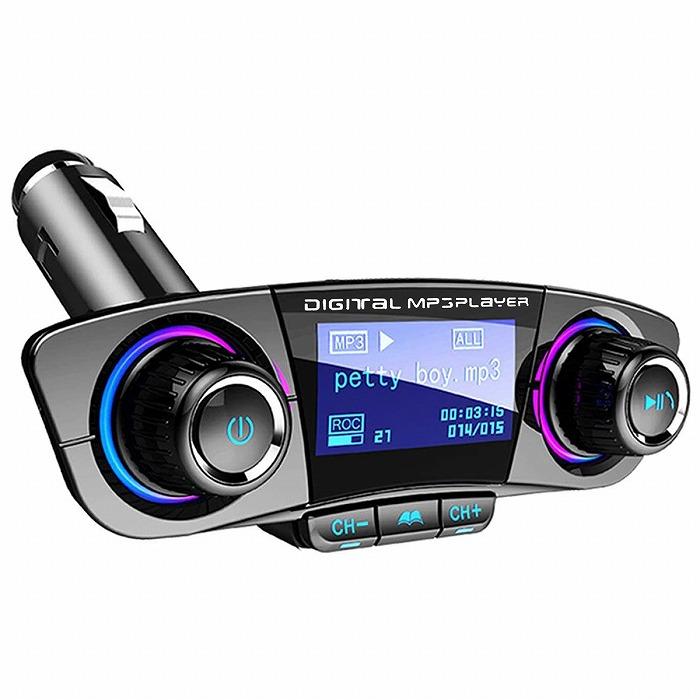 FM トランスミッター Bluetooth4.0 ハンズフリー通話 レシーバー USBポート AUX TFカード 車載用 シガー ソケット 電源 | 