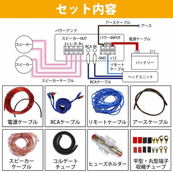 6点セット/導体径3.8mm] ハイパワー アンプ配線キット 4ゲージ 4GK