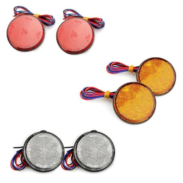 ダブル発光 光る LEDリフレクター 反射板 丸形 24V 白 黄 赤 1セット 2個 サイドマーカー トラック トレーラー 旧車 汎用 | 
