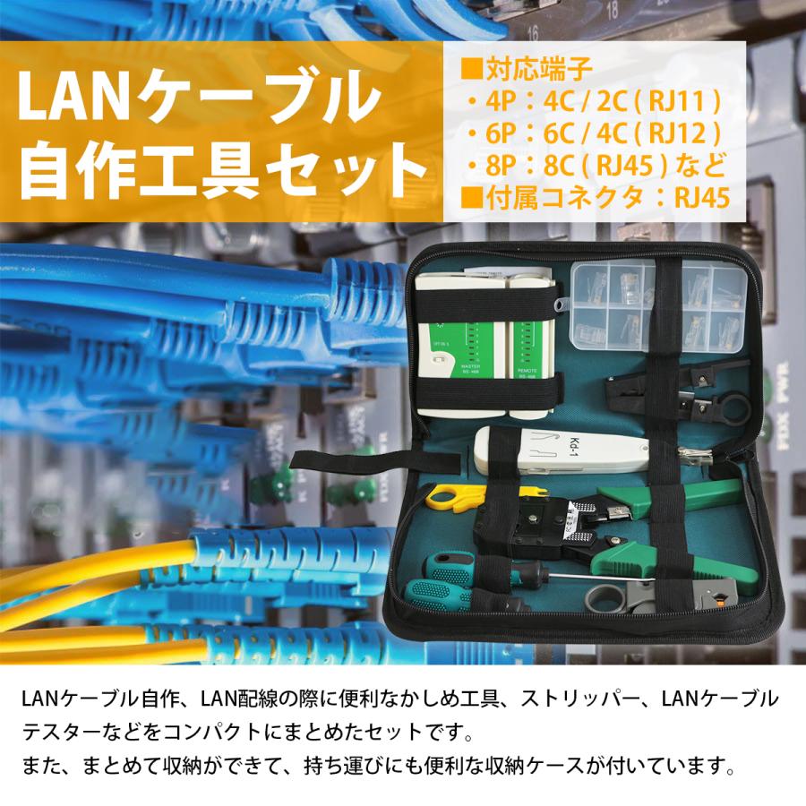 LAN ケーブル 自作 工具 セット RJ45 モジュラー コネクター 圧着