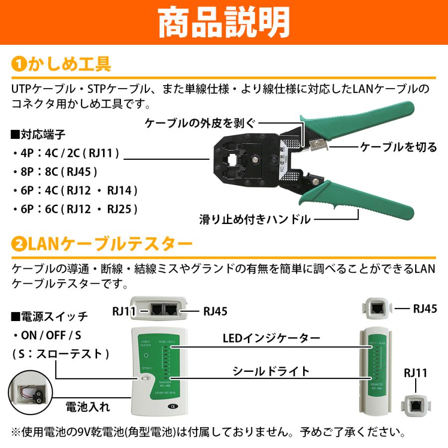 RJ45コネクター圧着工具+テスターのセット Amazon | Proster RJ45 圧着工具 CAT6A CAT6 CAT5E対応 LAN