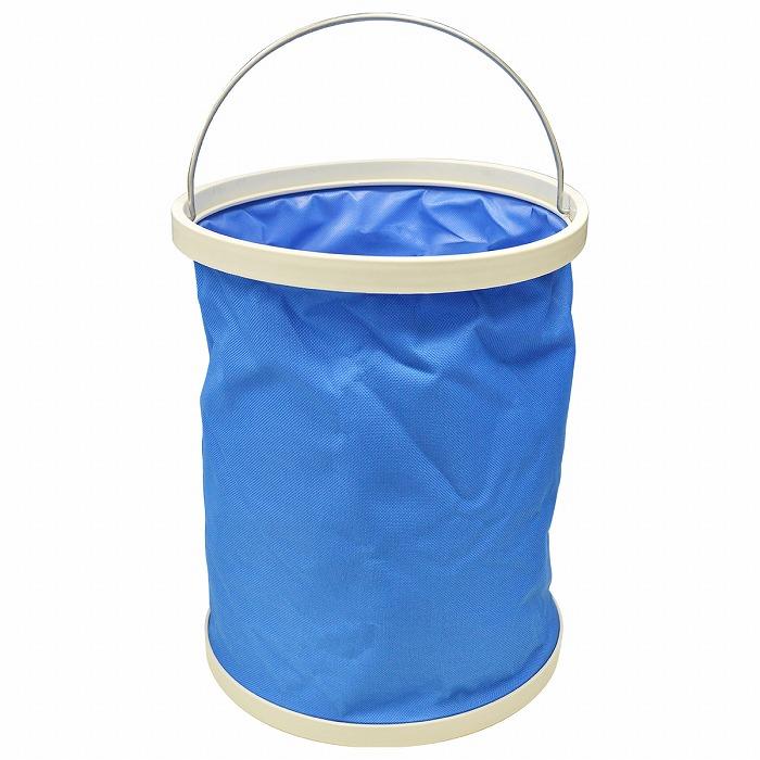 汎用 折りたたみ バケツ 13L 釣り レジャー 洗車 防災等 青 クーラーボックス 生け簀 いけす アウトドア キャンプ 丸 折り畳み ドラム型 | 