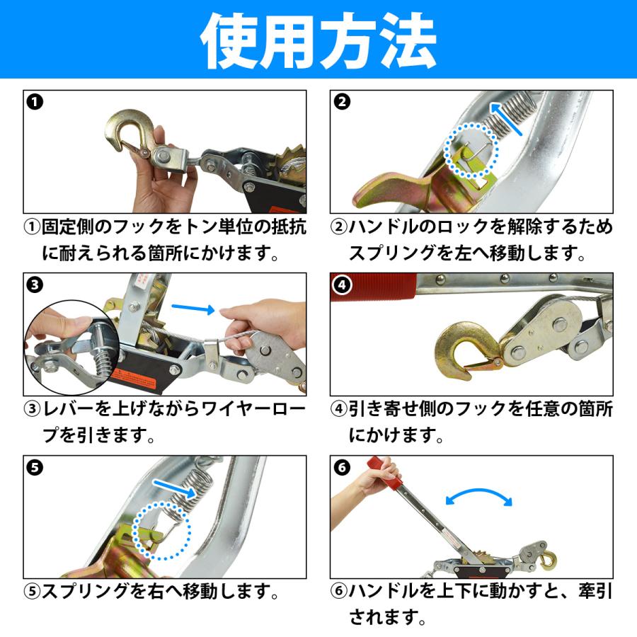 ハンドウインチ 2t 2トン ワイヤー式 荷締め 引上げ 積載 ジェット 