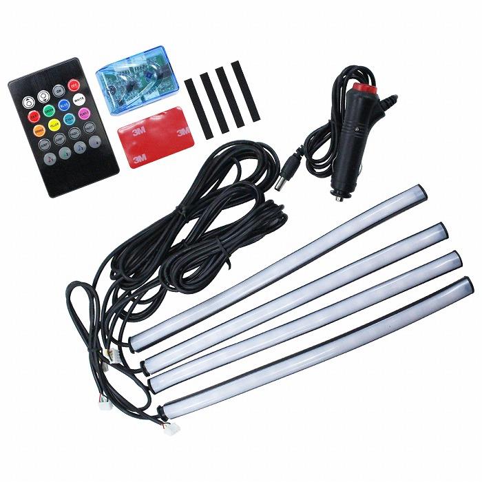 4個 爆光 12v 24v ストロボ RGB カラフル LED アンダー 防水 4分岐 RGB 8色 音連動 ストロボ 点滅 フロア フット テープ ライト LED