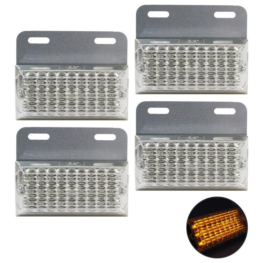 『4個 24V』『黄色/イエロー』角型 27発 LED サイドマーカー ステー付き マーカー ランプ トラック トレーラー 車幅灯 路肩灯 | 