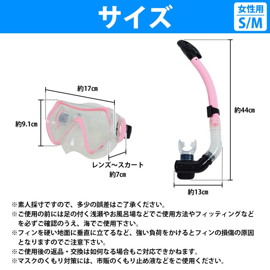 シュノーケル 3点セット 女性用 S/Mサイズ 23cm-25.5cm フィン 