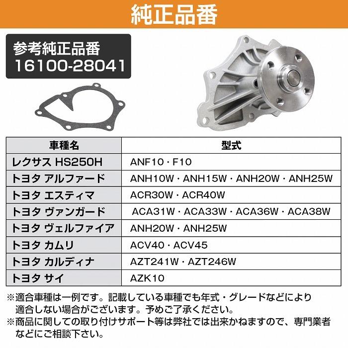 【Order】ご相談ページ 新品 ウォーターポンプ ガスケット付き トヨタ AHR20W エスティマ