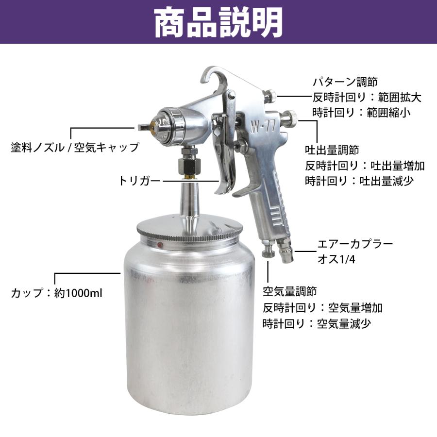 口径サイズ 2.5mm 】吸上式 エアー スプレーガン 1000ml 下 口径サイズ 2.5mm 】吸上式 エアー スプレーガン 1000ml 下