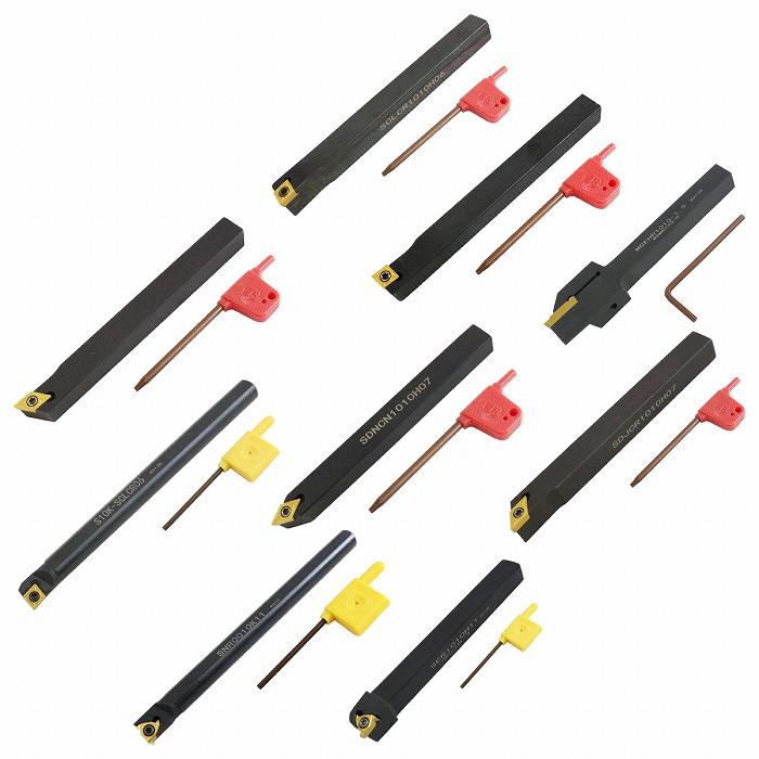 9本セット】ミニ旋盤 バイトホルダー 10mm角 チップ付き 削り出し 旋削