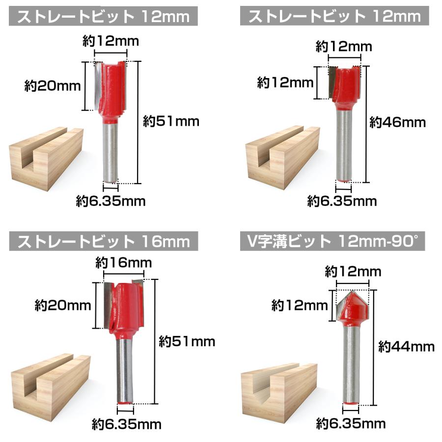 超硬 トリマービット 15本 セット ルータービット 木工 軸径 6.35mm