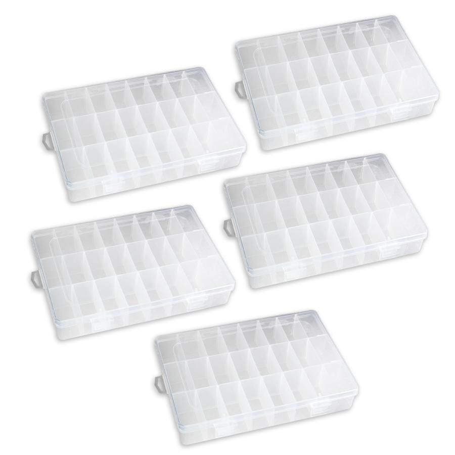 5個セット プラスチック パーツボックス 『横19.5cm 奥13.5cm 高さ3.7cm』 最大24口 仕切り 小物 ネジ ネイル ケース ホビー | 