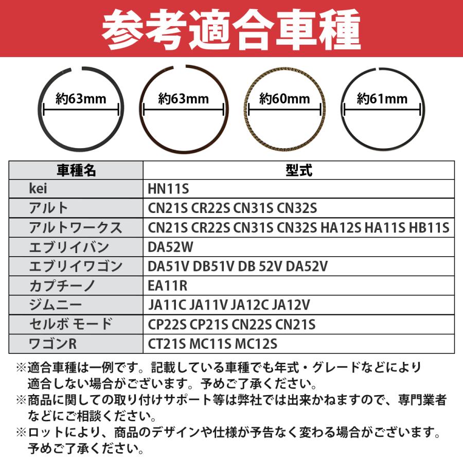 スズキ アルト ワークス HA12S HA11S HB11S CS22S F6A ターボ ピストンリング 3気筒 1台分 12140-50E50 互換品 修理 交換 |  | 04
