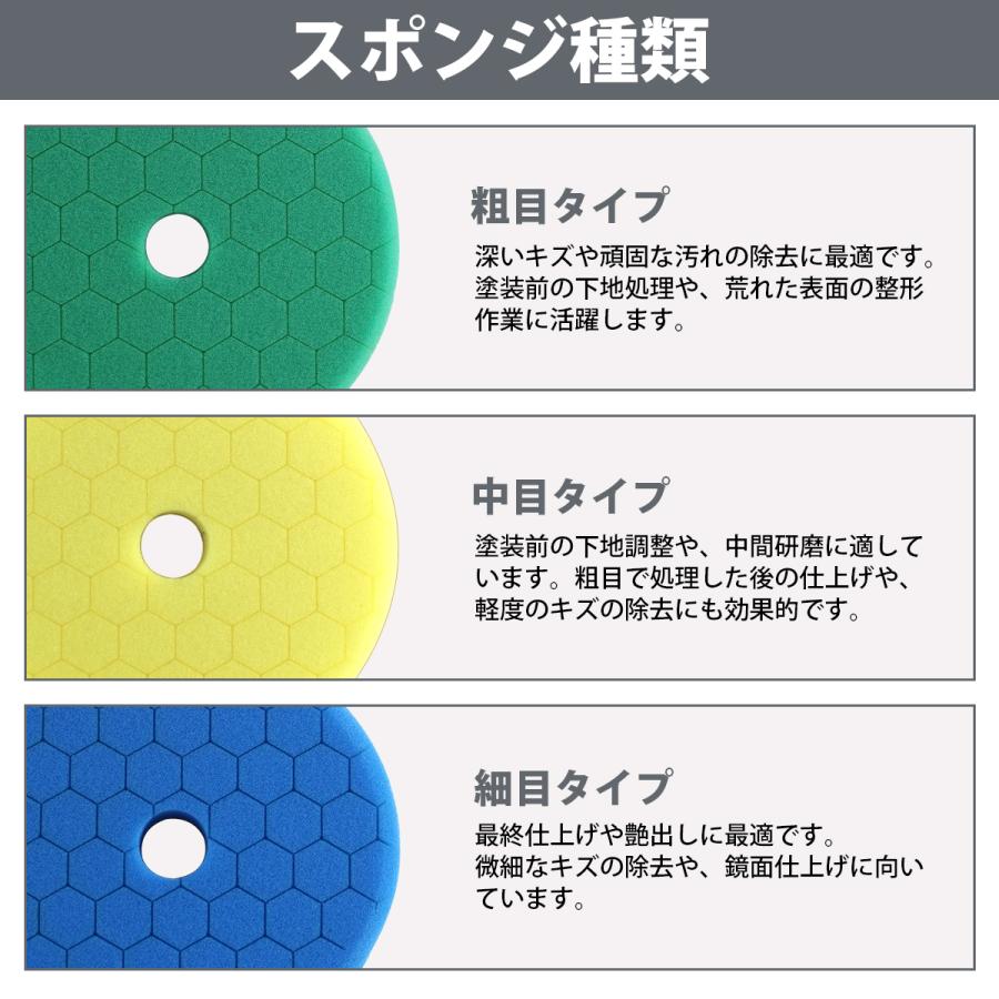 ウレタンバフ 125mm 電動ポリッシャー 荒目 中目 細目 仕上げ 3種類 3枚セット 外径 150mm スポンジ バフ 研磨 磨き キズ消し |  | 02