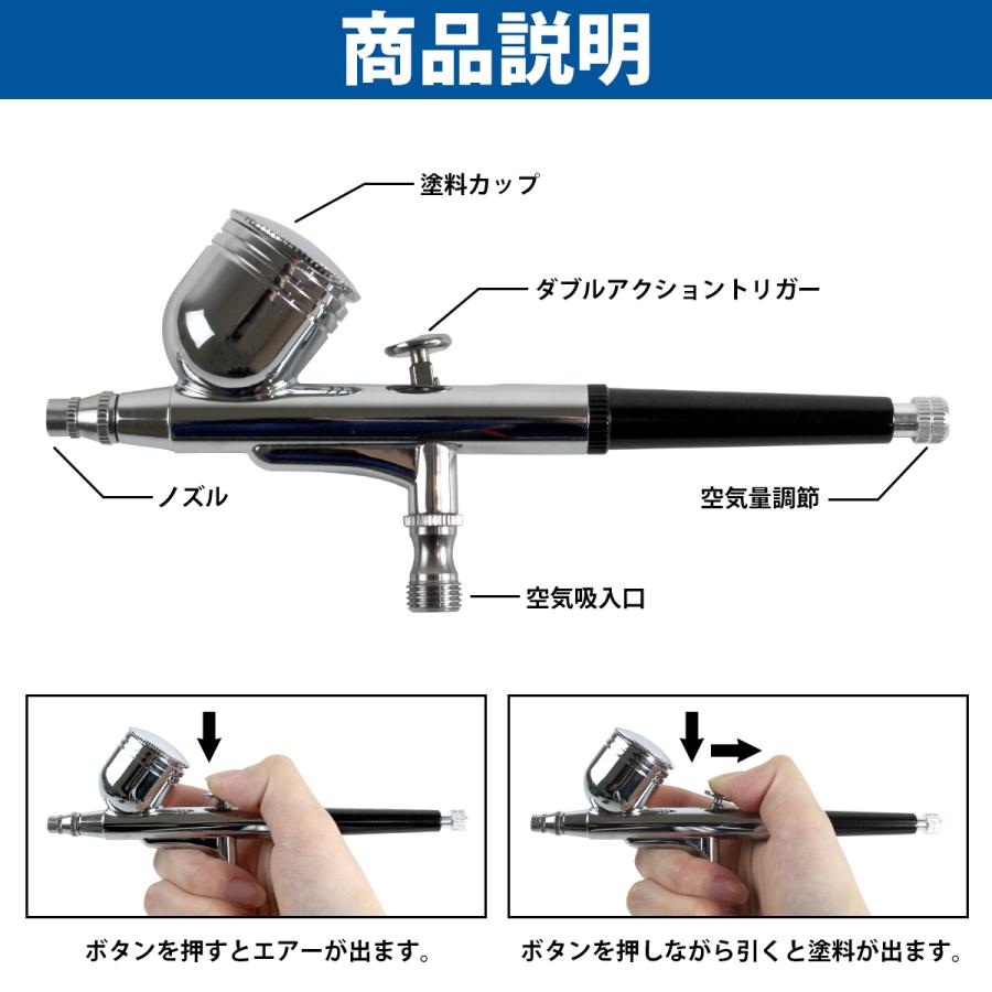 『口径 0.2mm/0.3mm/0.5mm』ノズル3種セット ダブルアクション エアブラシ 塗装 塗料 ガン エアー スプレー エア ガン 重力式 |  | 02