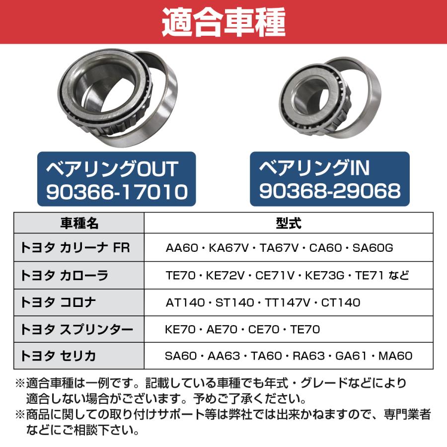 左右 セット カローラ レビン ハチロク AE86 AE85 AE8系 フロント ベアリング インナー 90368-29068 アウター 90366-17010 |  | 04