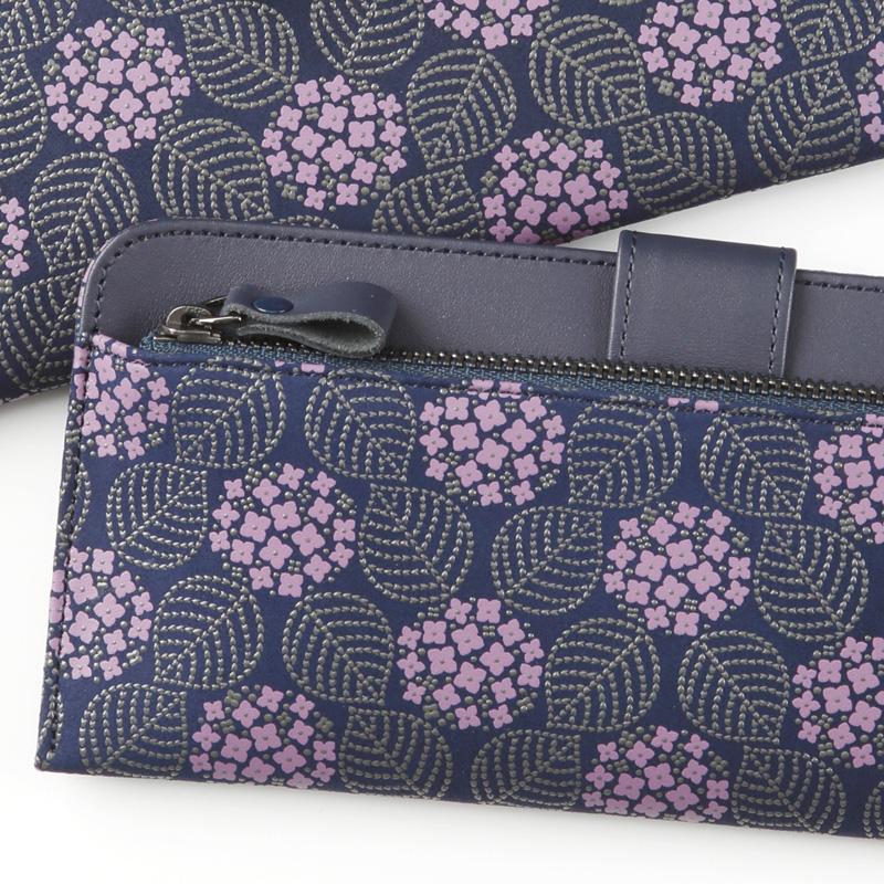 卒業祝い 春財布 長財布 薄型 印傳屋 8003 みその レディース 甲州印伝 印伝 財布 おしゃれ ストラップ止め あじさい プレゼント ギフト 母 花以外 | 印傳屋 | 02