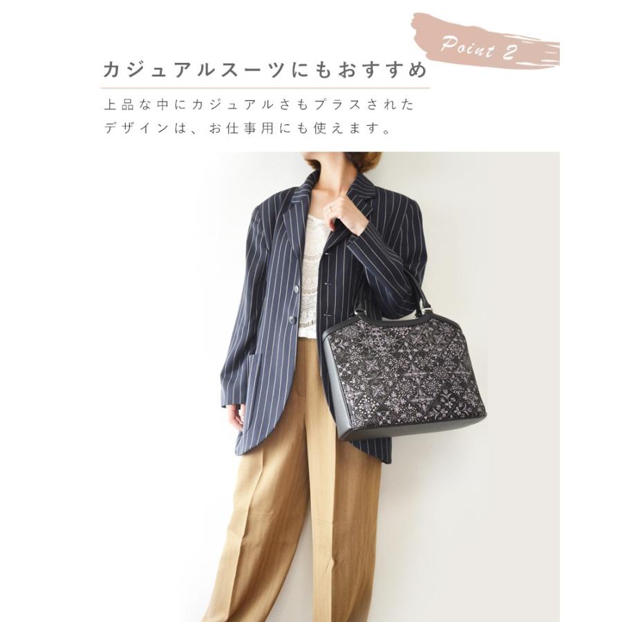 未使用 タグ付き 古都印伝 ハンドバッグ 菊柄 和装 着物 上品 黒 ベージュ ハンドバッグ レディース おしゃれ 手提げ bag 和柄 ブランド 柄画