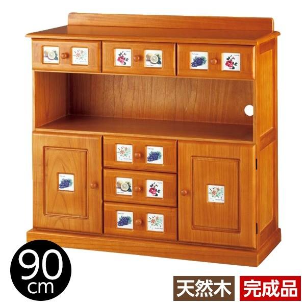 サイドボード/リビングボード (南欧風家具) 〔約幅90cm ライトブラウン〕 木製 〔完成品〕