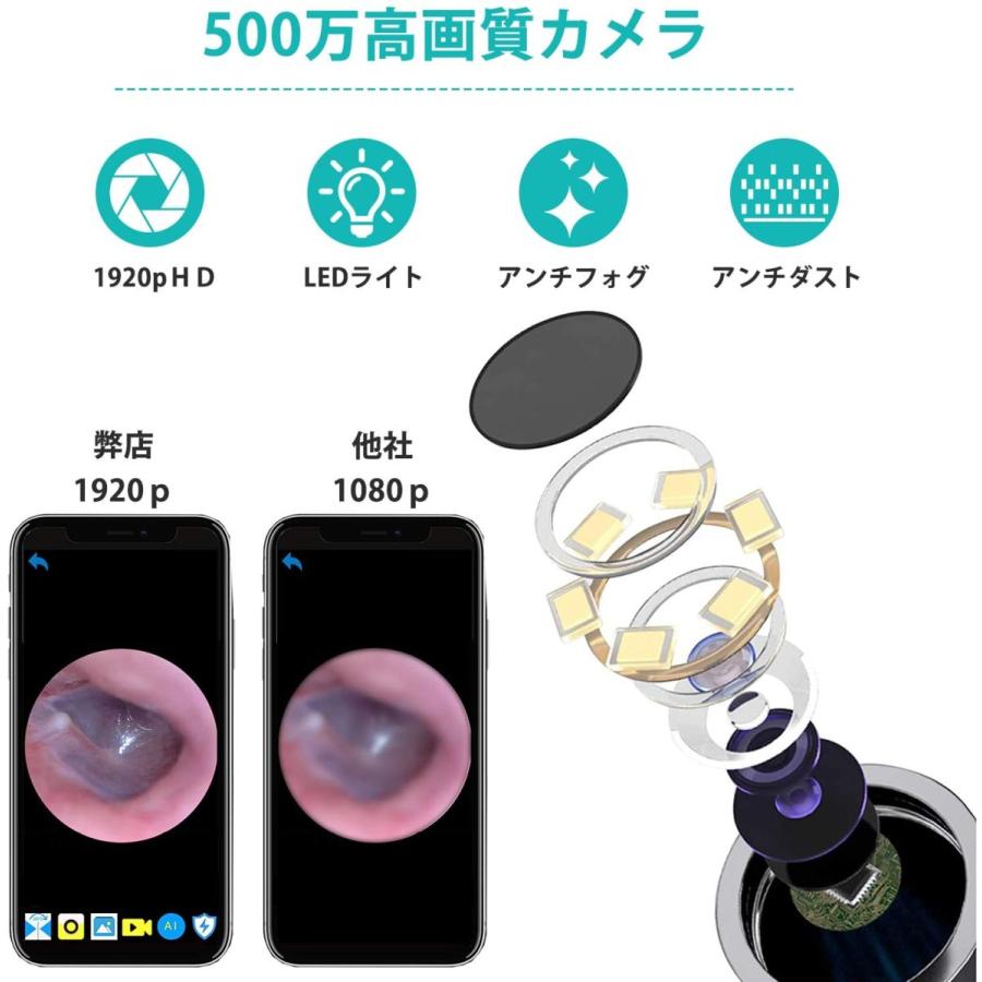 1434円 全品送料0円 耳かき カメラ Iphone Android 対応 イヤースコープ ワイヤレス 極細レンズ 3 5mm 500万画素 高画質 Ip67防水 Ledライト付き 充電式