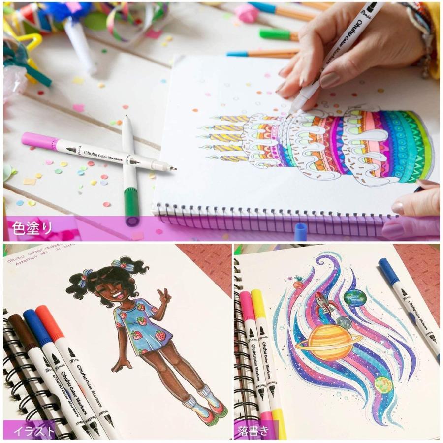 イラストペン 100色 超微細水彩剛毛ブラシ アートマーカーペン 水性ペン 鮮やかなイラスト 学校と子供のためのカード収納ケース付 Ohuhu