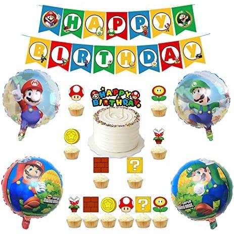 送料0円 誕生日 バルーン マリオ飾り スーパーマリオ 飾り付け バースデースーパーマリオ 風船 Happybirthdayガーランド Wantannas Go Id